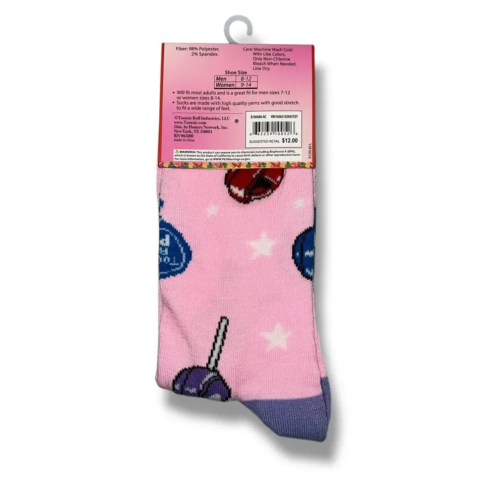 Tootsie Pops Unisex Candy Sucker Theme Novelty Crew Socks 80s 90s Retro Pink